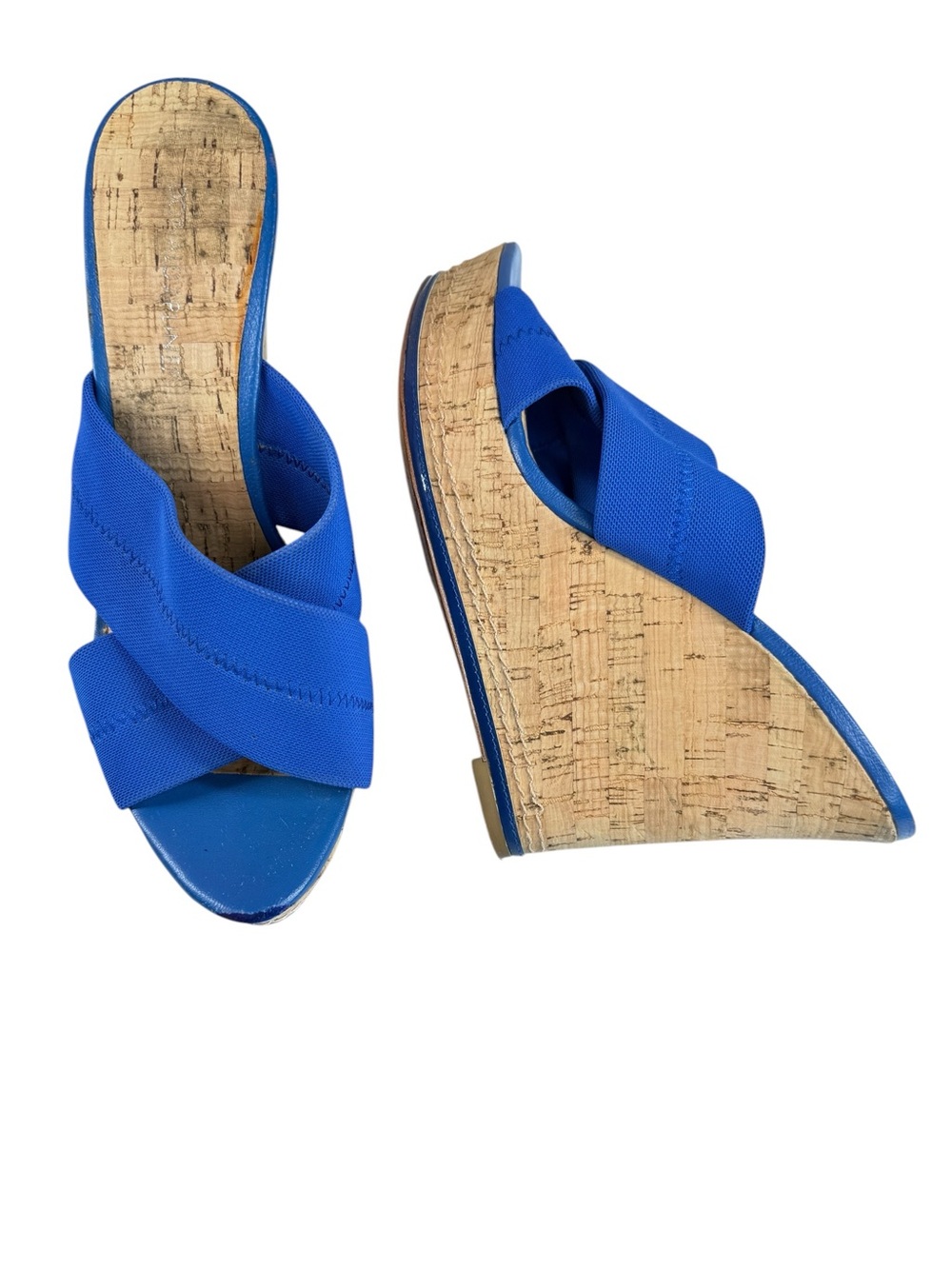 Donald J Pliner Blue Stretch Cork Platform Wedge Sandals Size 9.5M